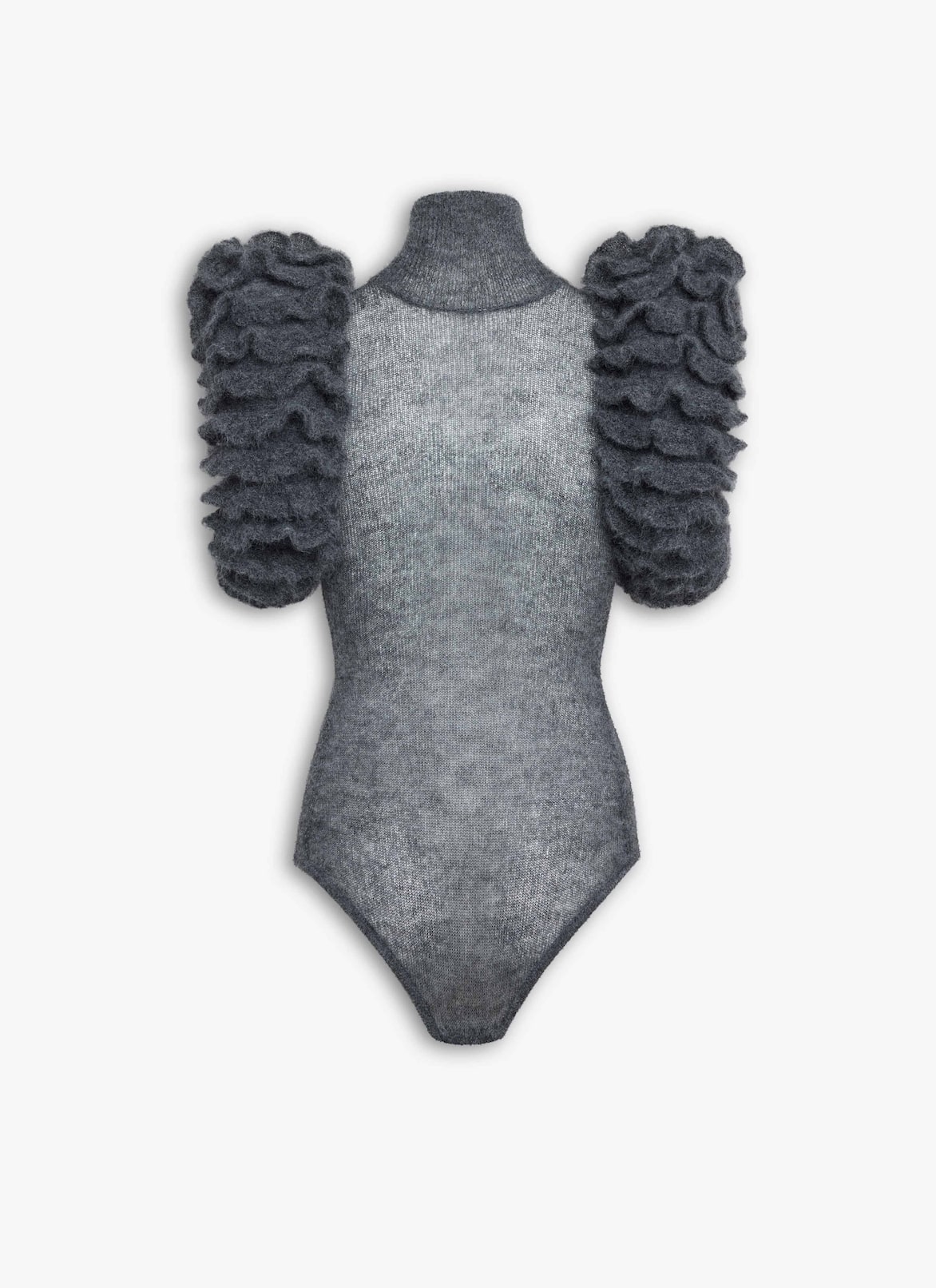 MOHAIR KNIT SCULPTURAL RUFFLE BODYSUIT ALAÏA GRAY MOHAIR KNIT SCULPTURAL RUFFLE BODYSUIT